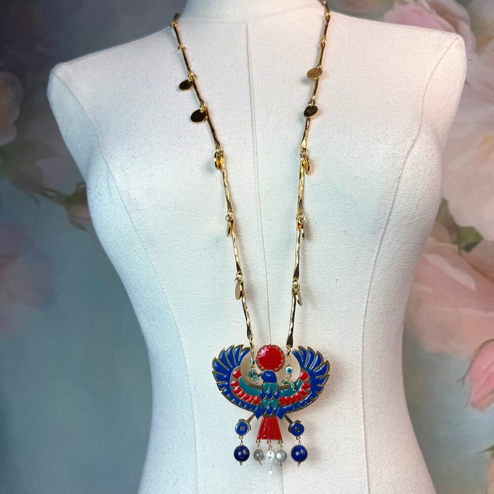 Mercedes Salazar Handcrafted Multicolor Egyptian Style Metal & Resin Necklace